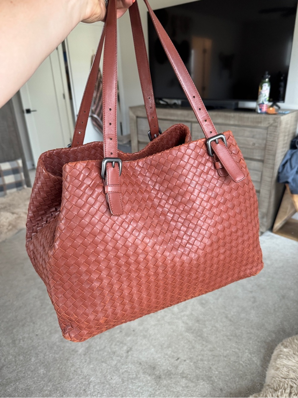 Bottega Veneta Woven Leather Tote in Terracotta